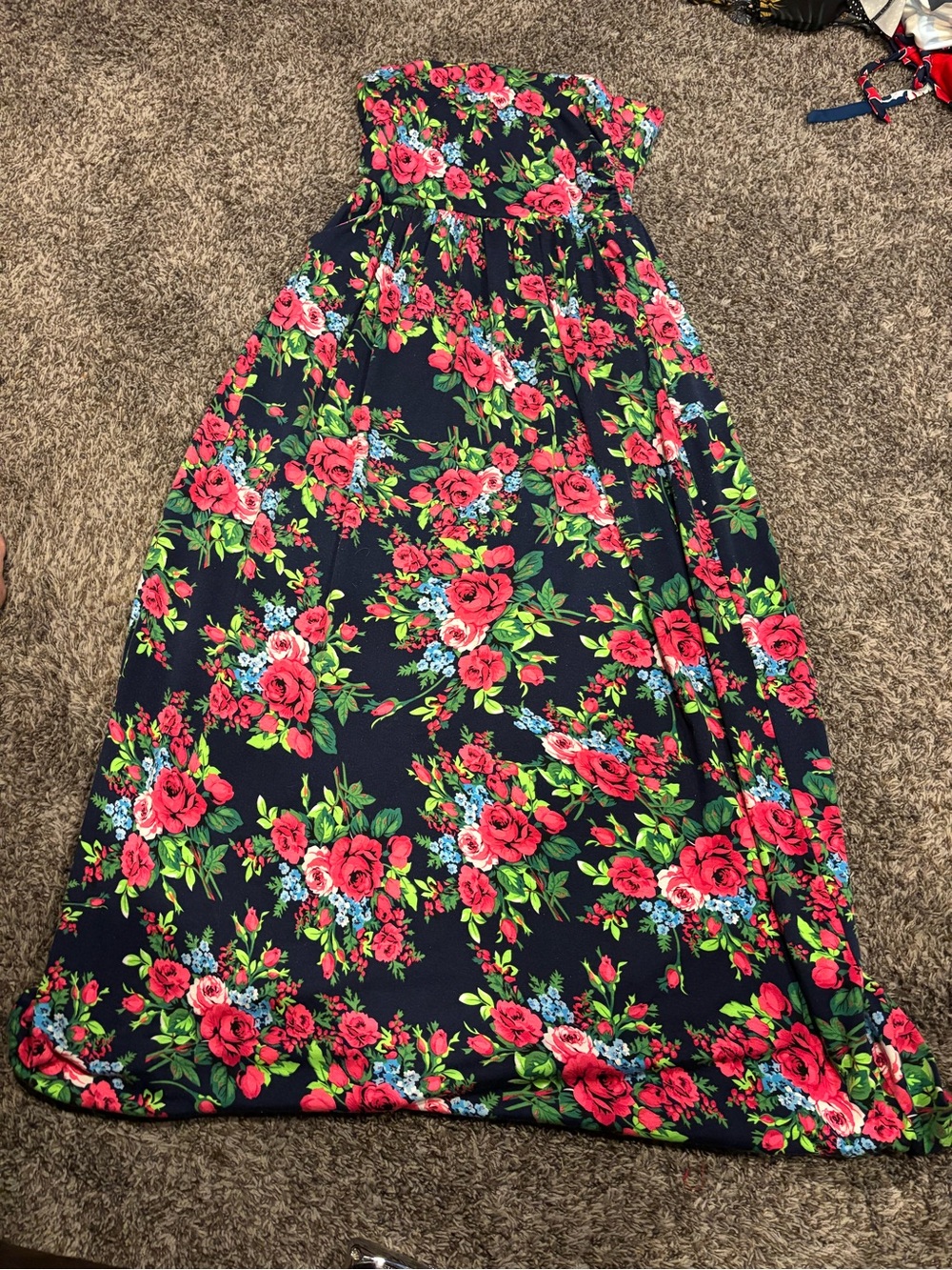 Lucy Love Navy Strapless Dress with Pink Floral Print